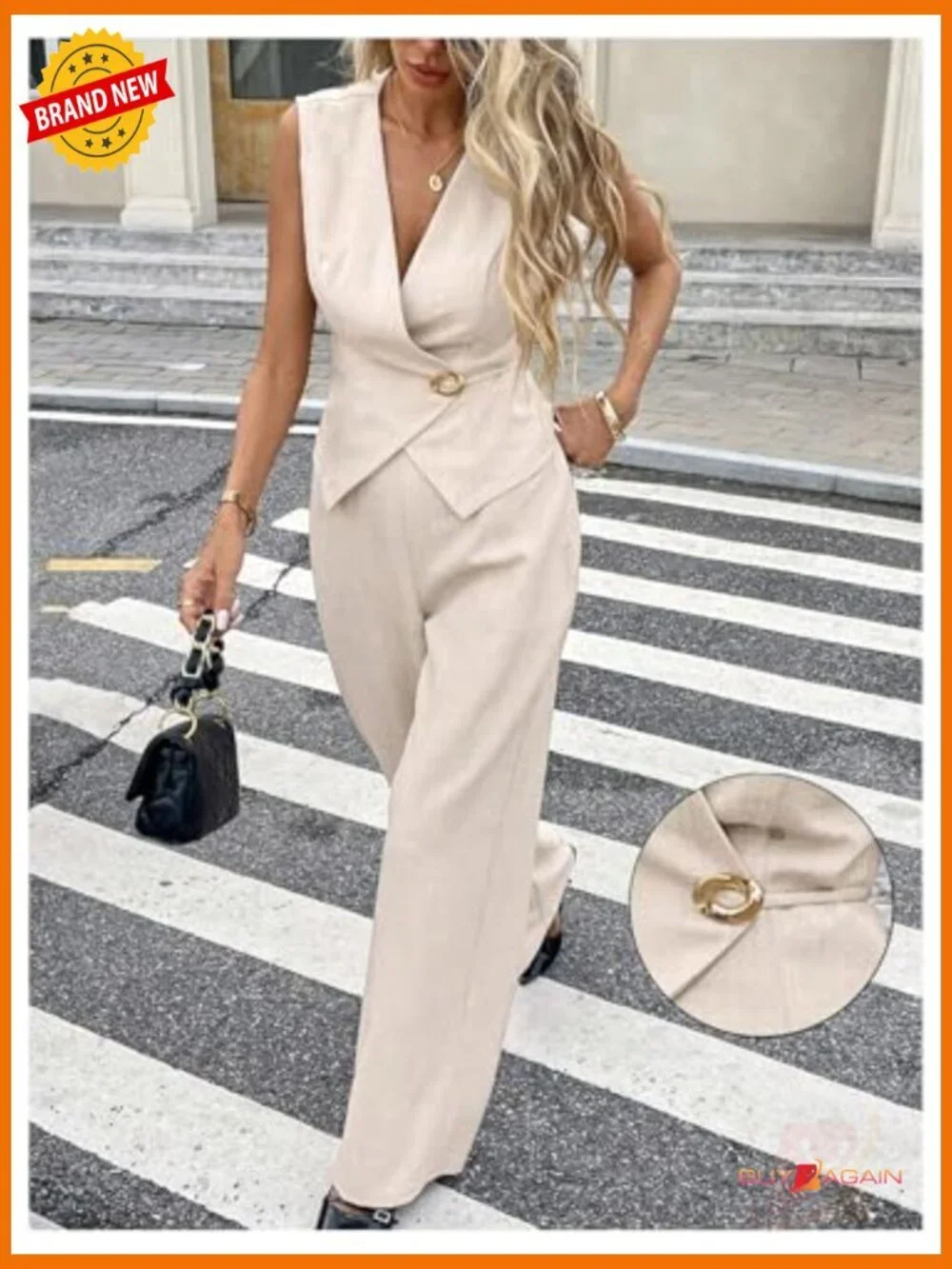 Sleeveless Wrap Blouse Wide Leg Pants Set Business Casual Outfit